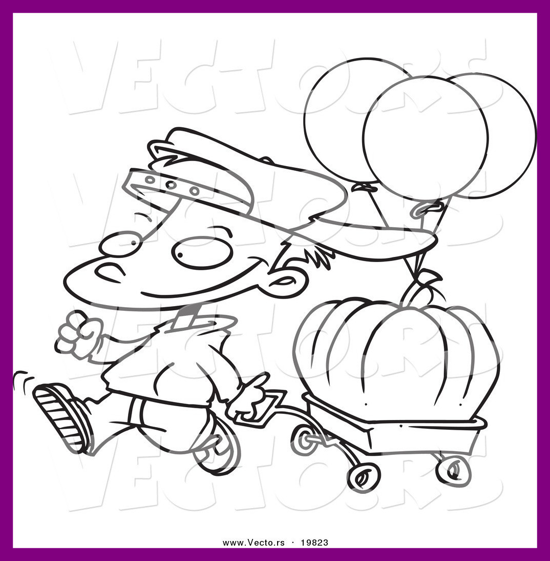 1074x1094 Awesome Vector Of A Cartoon Boy Pulling Pumpkin In Wagon Outlined