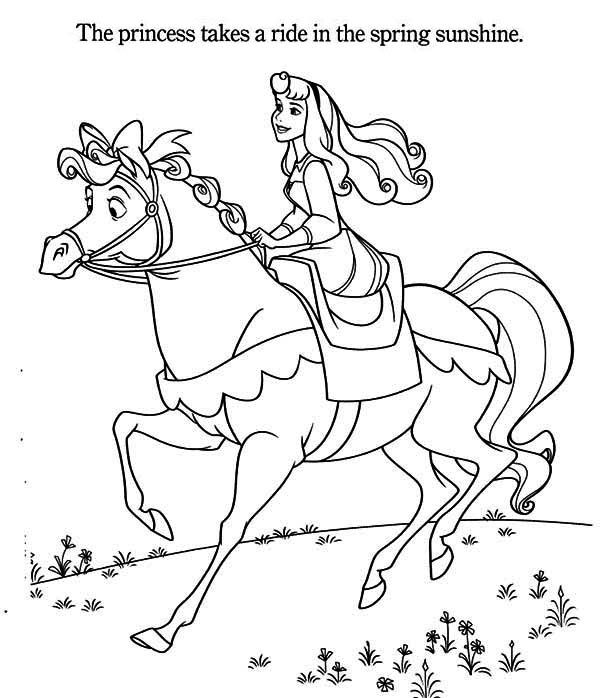 600x698 Princess Aurora, Princess Aurora Riding A Horse Coloring Page