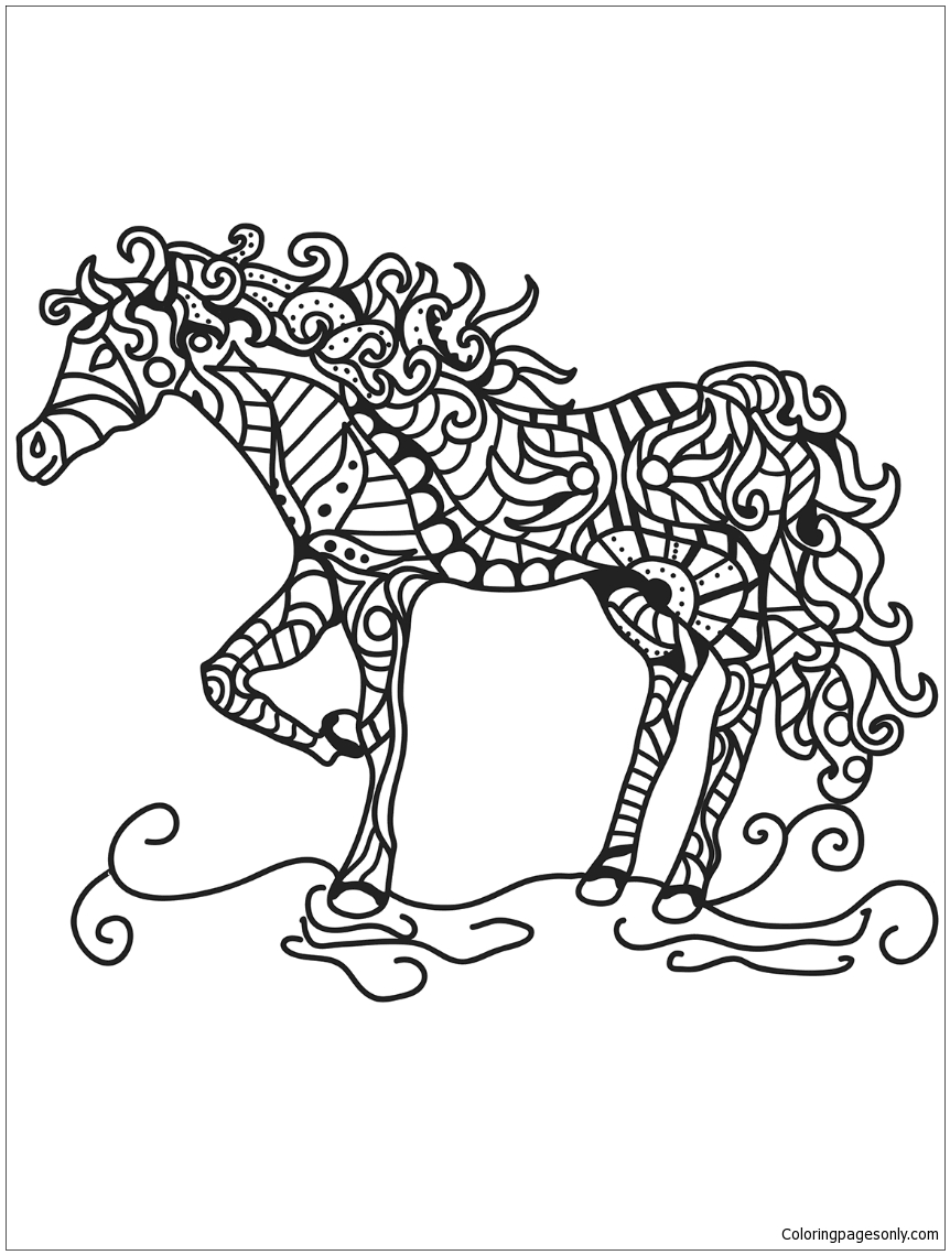 862x1139 Horse Zentangle Coloring Page