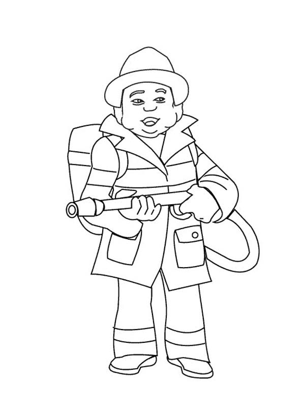 600x825 Fireman Holding Hose In Professions Coloring Pages Batch Coloring