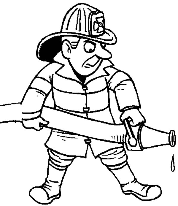 600x694 Fireman Holding Hose On Jobs Coloring Pages Batch Coloring