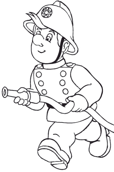 396x595 Fireman With Hose Coloring Page