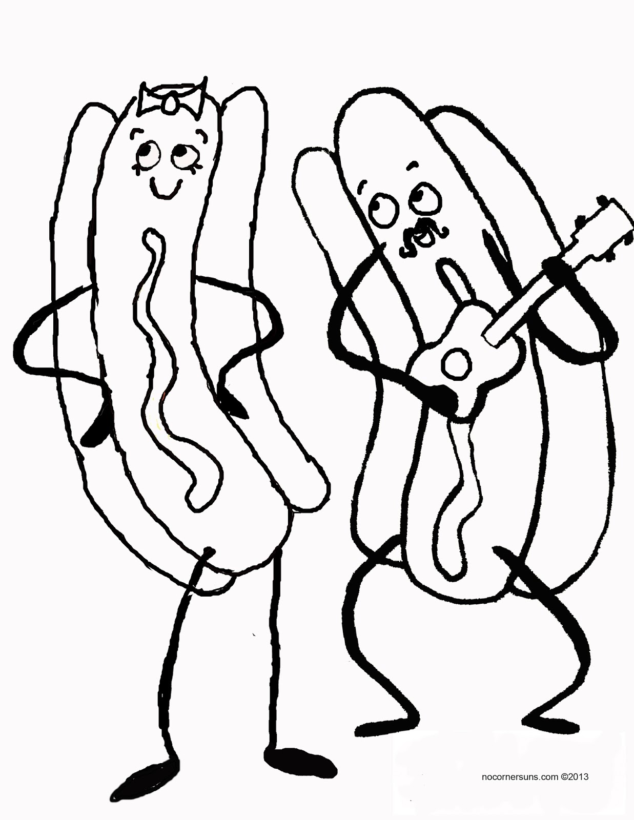 1237x1600 No Corner Suns Girl And Boy Hot Dog Coloring Page Ukulele