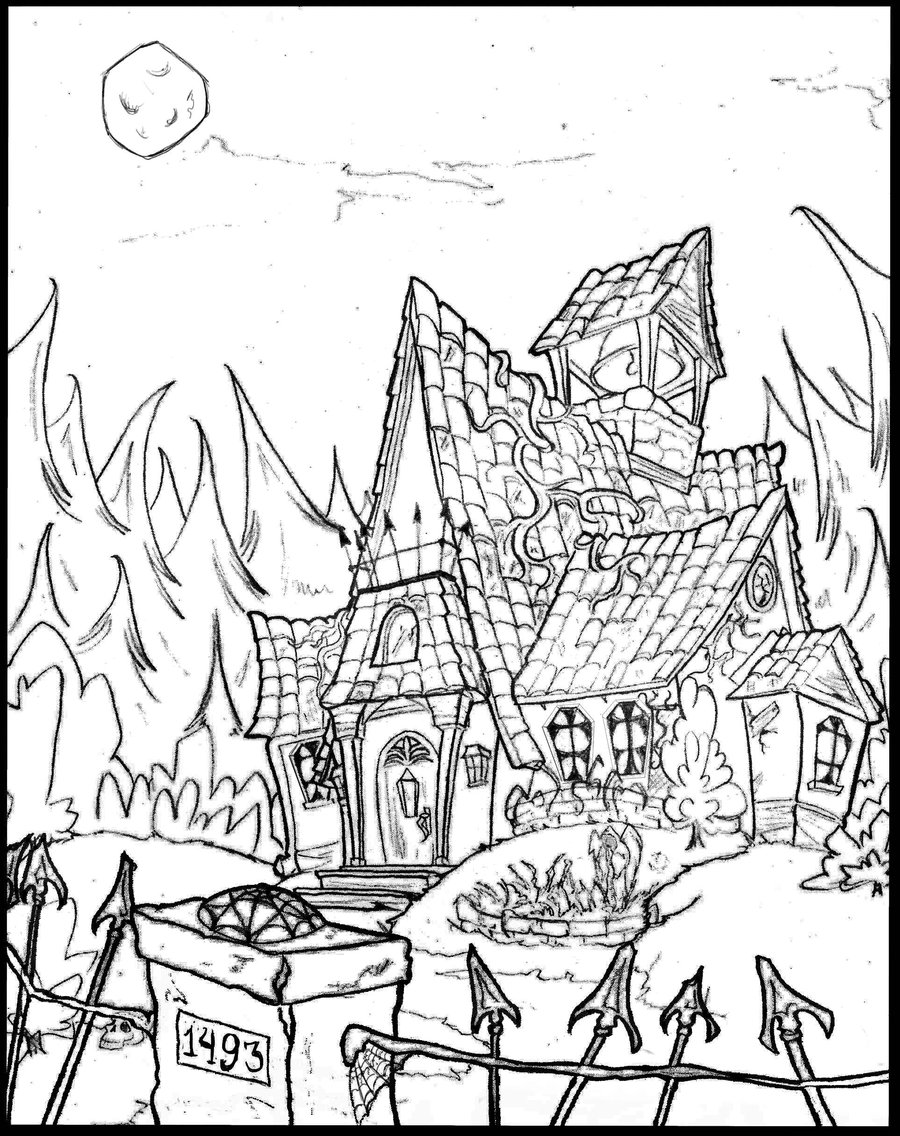 900x1136 Authentic Haunted House Coloring Page Beach Pa