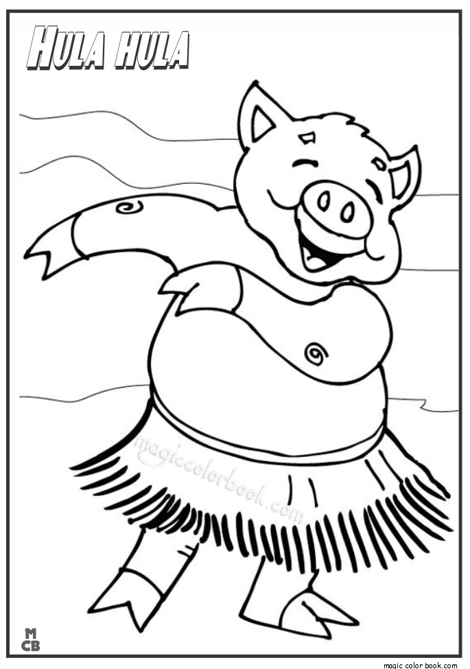 685x975 Piggy Hawaiian Hula Dance Coloring Page