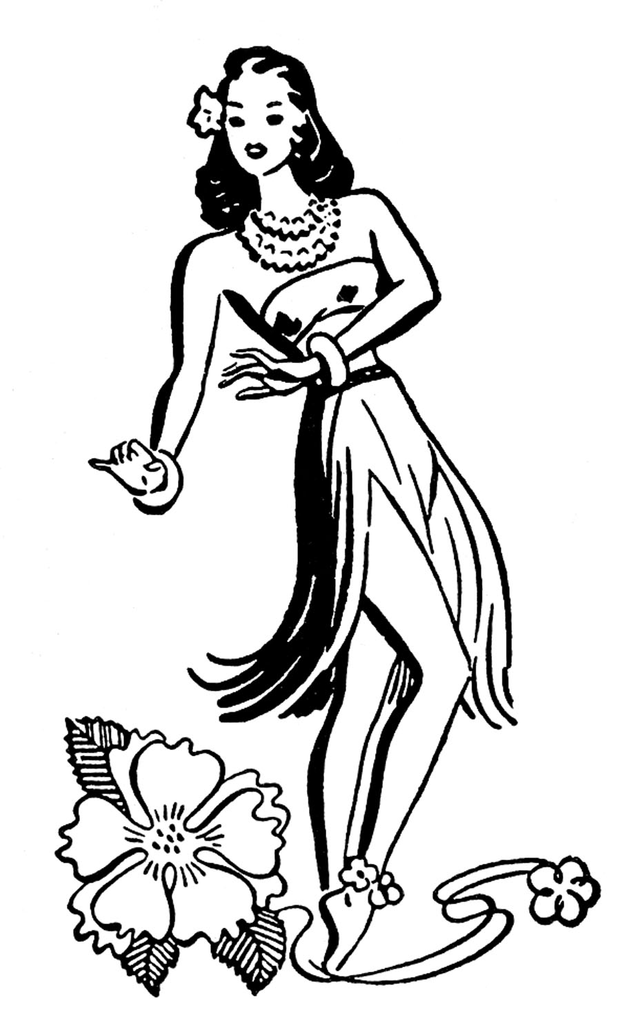 912x1500 Now Hula Girl Coloring Page Retro Clip Art Hawaiian Ladies Dancers