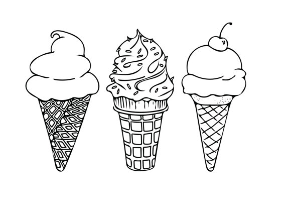 570x440 Printable Coloring Sheet Instant Download Ice Cream Cones