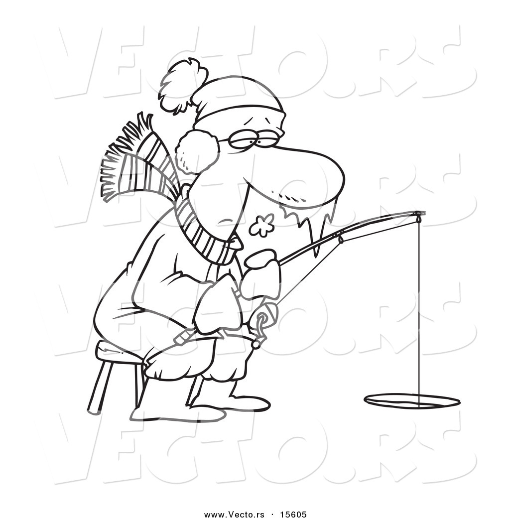 1024x1044 Vector Of A Cartoon Frozen Man Ice Fishing