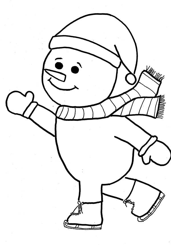 600x858 Mr Snowman On Christmas Is Doing Ice Skating Coloring Page