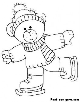 263x338 Printable Cute Bear On Ice Skates Coloring Page