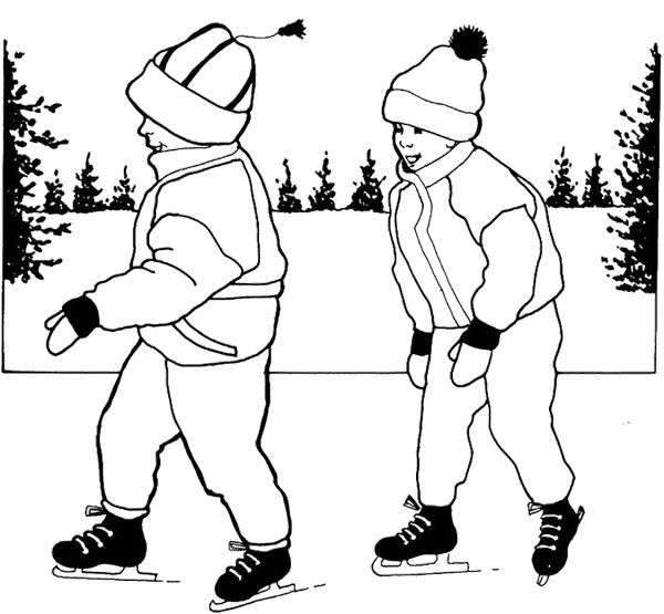 600x555 Two Boy Ice Skating Coloring Page Ice Skating