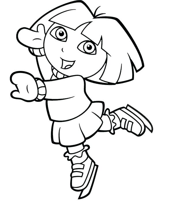 590x697 Dora Coloring Sheets The Explorer Playing Ice Skating Coloring