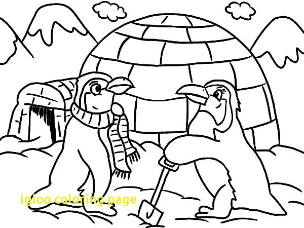 600x450 Igloo Coloring Page With Igloo And Two Penguins Coloring Pages