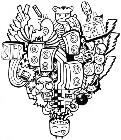 413x480 Brain Storm Doodle Art Imagine Coloring Page