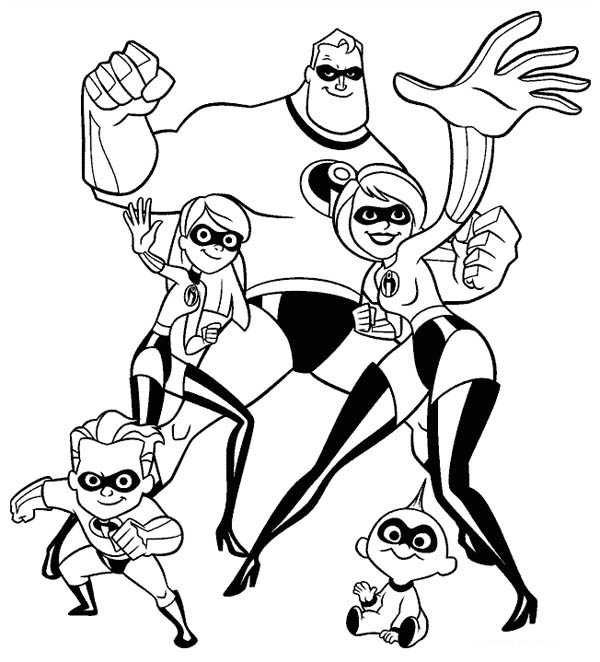 600x662 The Incredibles Whole Family Coloring Page