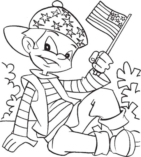 600x671 A Boy Celebrating Independence Day Coloring Page