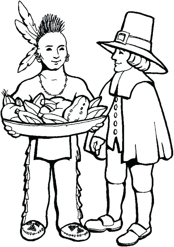 600x852 Pilgrim Coloring Pages Free Native And Young On Thanksgiving Day
