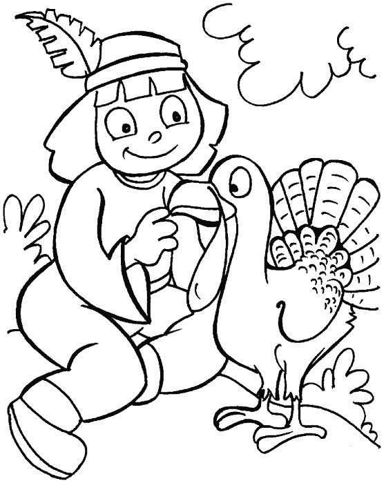 556x700 Indian Girl And Turkey Thanksgiving Coloring Pages For Girls