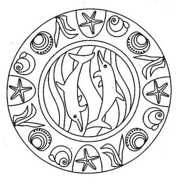 600x618 Sea Animal Mandala Dolphin Coloring Pages Batch Coloring
