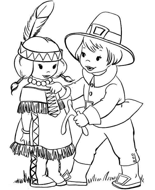 600x734 Cute Thanksgiving Pilgrim Coloring Pages