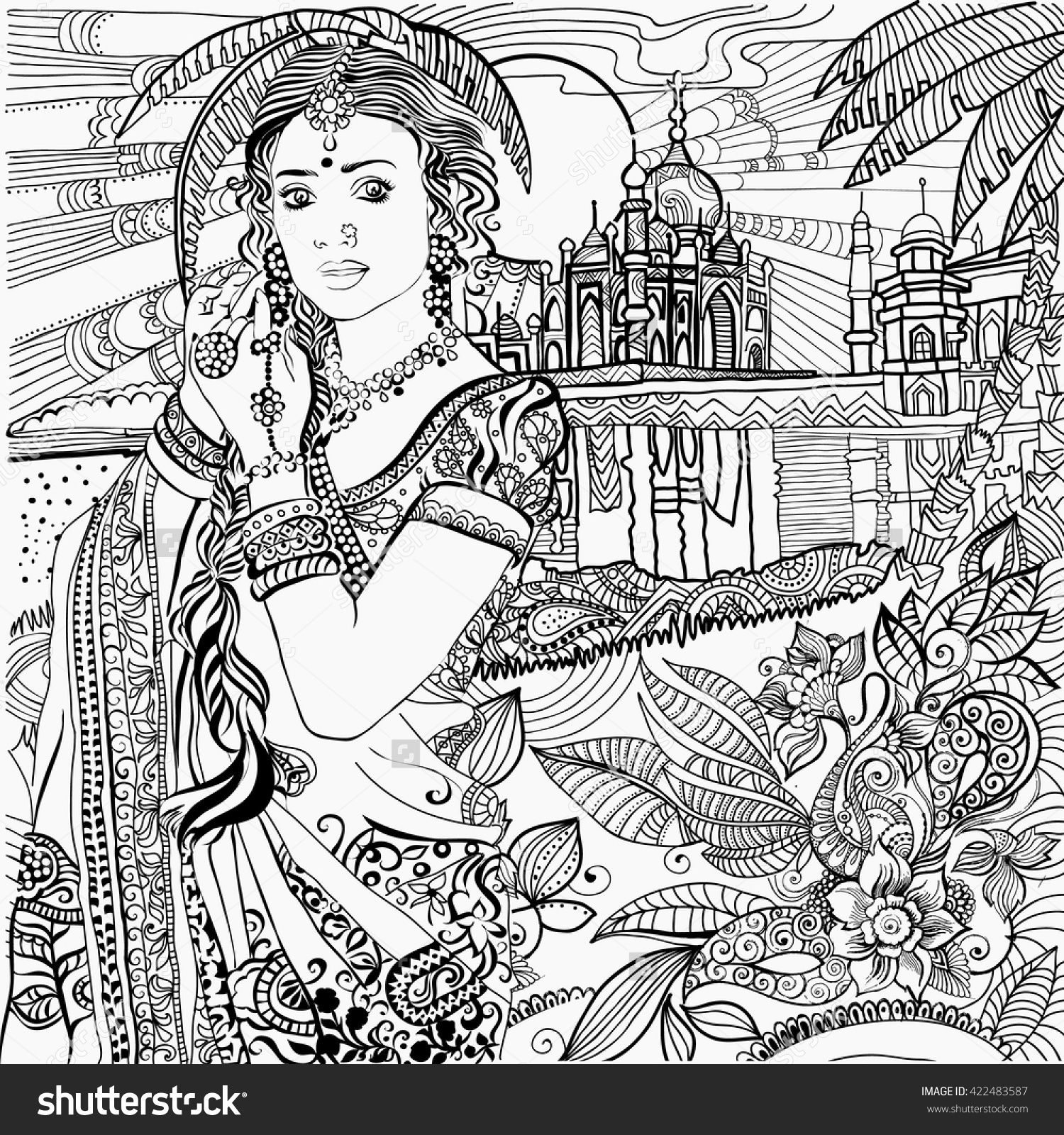 1500x1600 Indian Woman Coloring Page Adult Coloring Pages