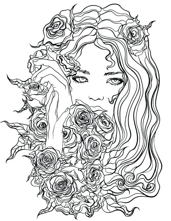 593x768 Interesting Coloring Pages App Pretty Girl With Flowers Coloring