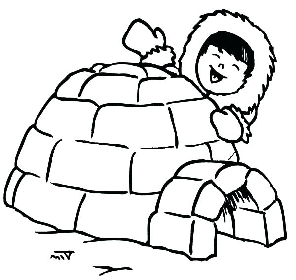 600x569 Eskimo Coloring Page Happy Kid And Igloo Coloring Pages American