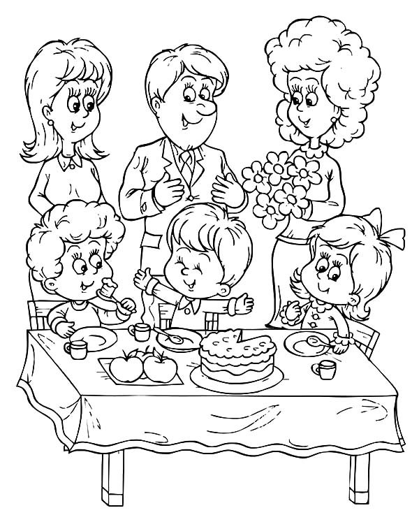 600x747 Drawing Of My Birthday Party Celebrating Birthday Party Coloring