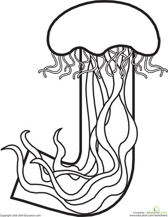 340x440 Letter J Coloring Page Animal Alphabet, Worksheets And Jellyfish