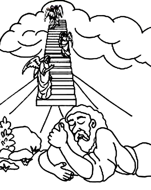 600x756 Jacobs Ladder And Three Angels In Jacob And Esau Coloring Page
