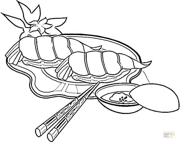 750x595 Japan Coloring Page Shrimps Sushi Japan Cherry Blossom Coloring