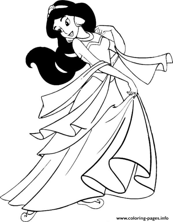 599x768 Jasmine In Beautiful Dress Disney Princess Coloring Pages