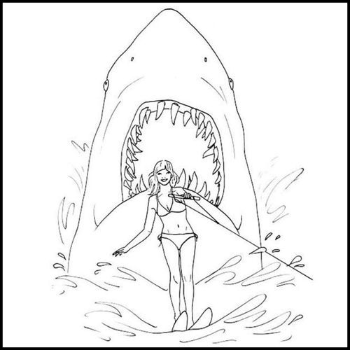 500x500 Jaws Shark Coloring Pages Adult Coloring Horror