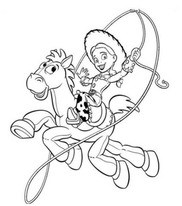 600x678 Jessie And Bullseye Lasso Toy Story Coloring Pages Coloring