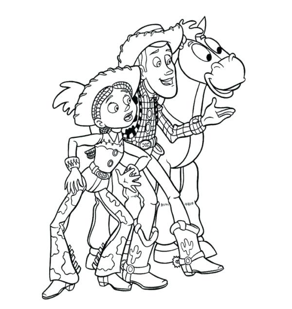600x634 Jessie Toy Story Coloring Pages Woody Bullseye Toy Story