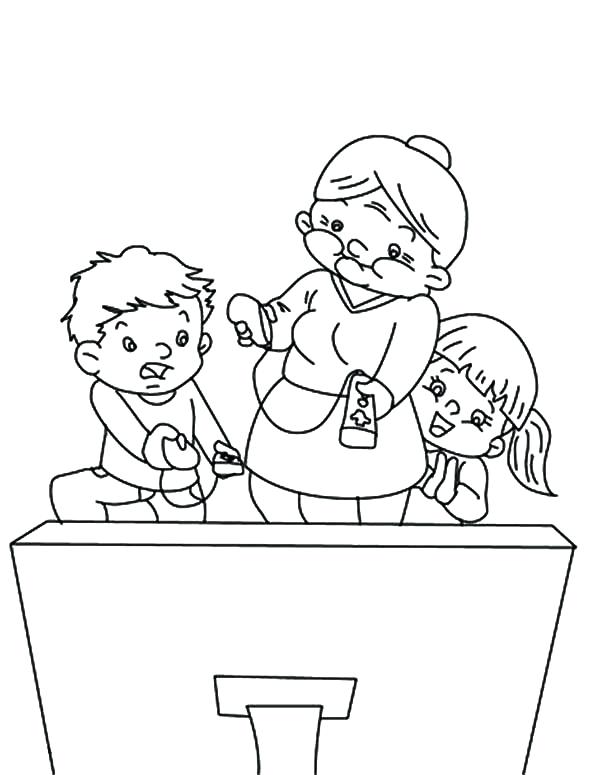 600x775 Tv Coloring Pages Grandmother Turn The On Coloring Pages Friends