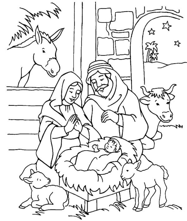 600x709 Scenery Of Nativity In Jesus Christ Coloring Page Color Luna