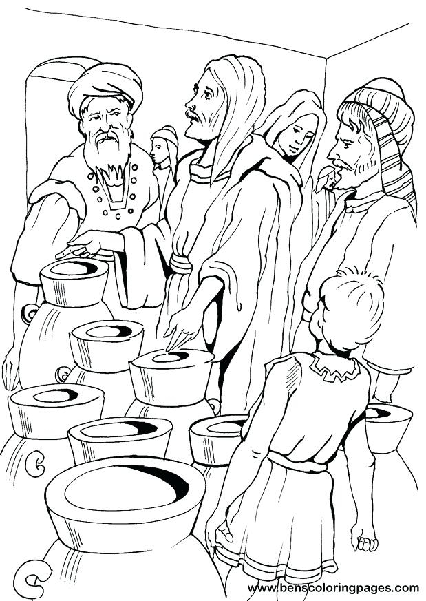 619x873 Jesus Turns Water Into Wine Coloring Page Fair Miracles Of Jesus