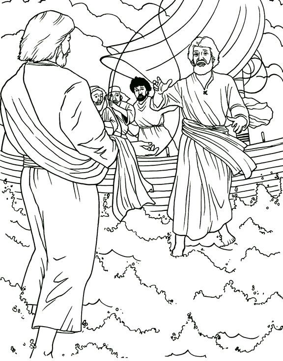 576x736 Peter Walks On Water Coloring Page Jesus Walks On Water
