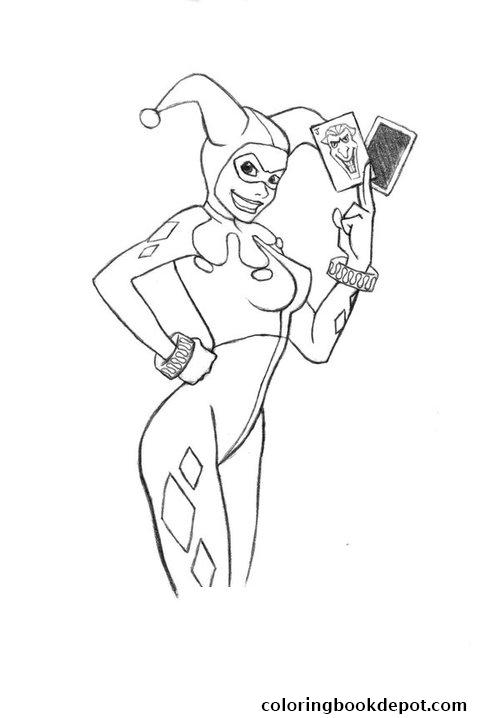 500x718 With Joker Cards Harley Quinn Coloring Pages