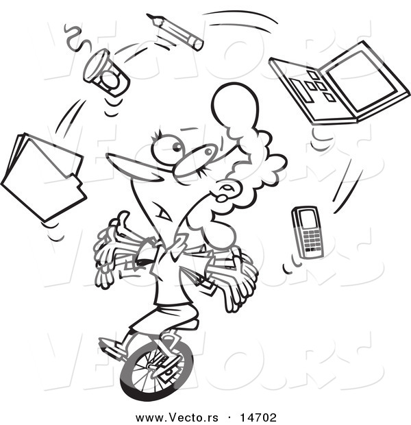 600x620 Vector Of Cartoon Businesswoman Juggling Office Items