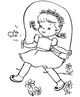 277x338 Print Out Spring Cute Girl Jumping Rope Coloring Page