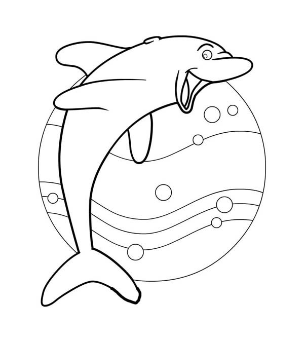 600x675 Happy Dolphin Jumping Action Sea Animals Coloring Page