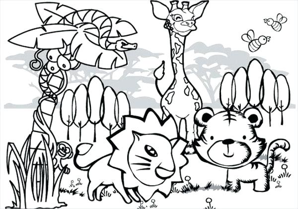 600x420 Jungle Coloring Page As Well As Jungle Animals Coloring Page Free