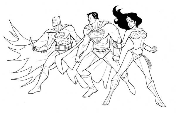 600x388 Batman Superman And Wonder Woman In Justice League Coloring Page