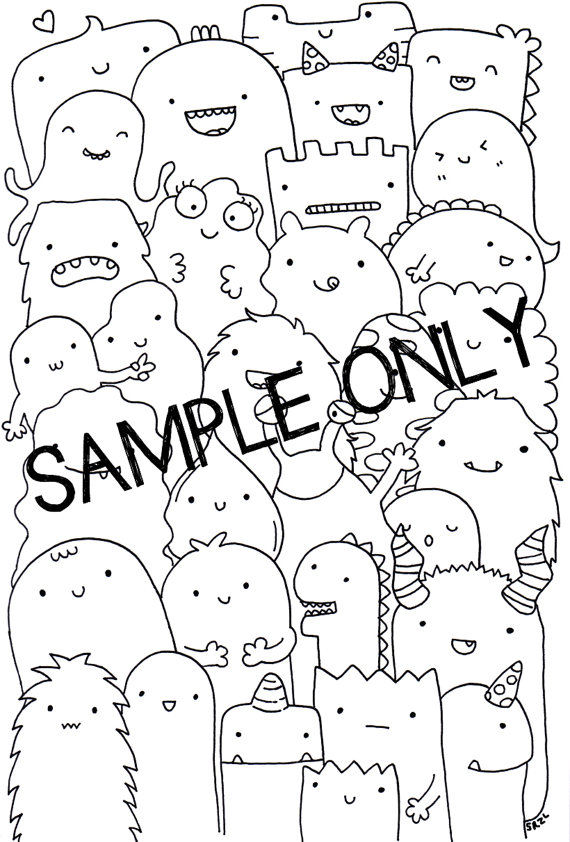 570x842 Adult Printable Coloring Page Wall Art Doodle Kawaii