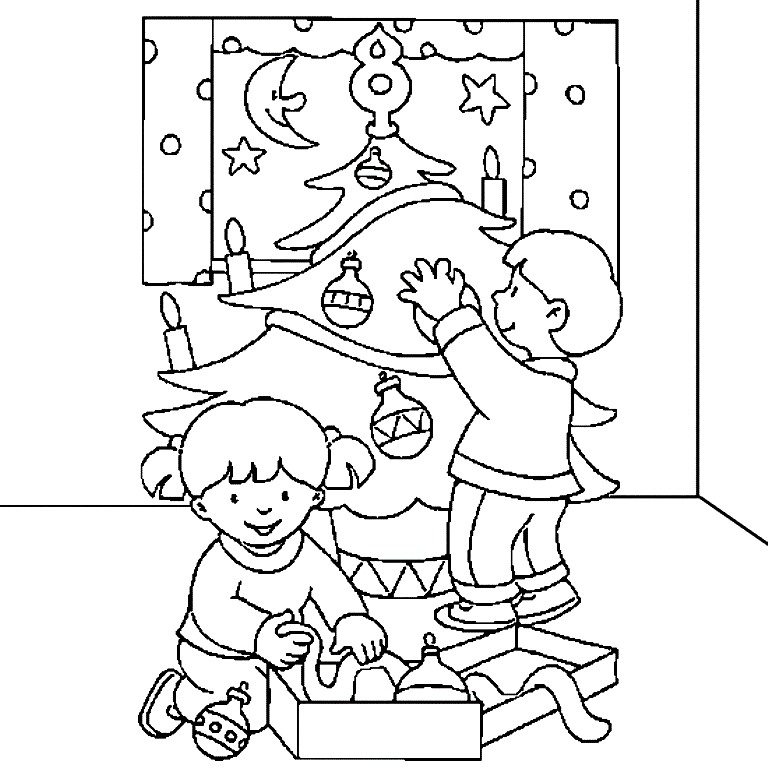 768x768 Christmas Tree Decorated Coloring Sheets