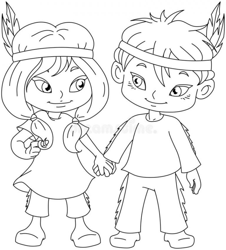 768x849 Coloring Page Of Indian Boy Best Girl Holding Hands Thanksgiving