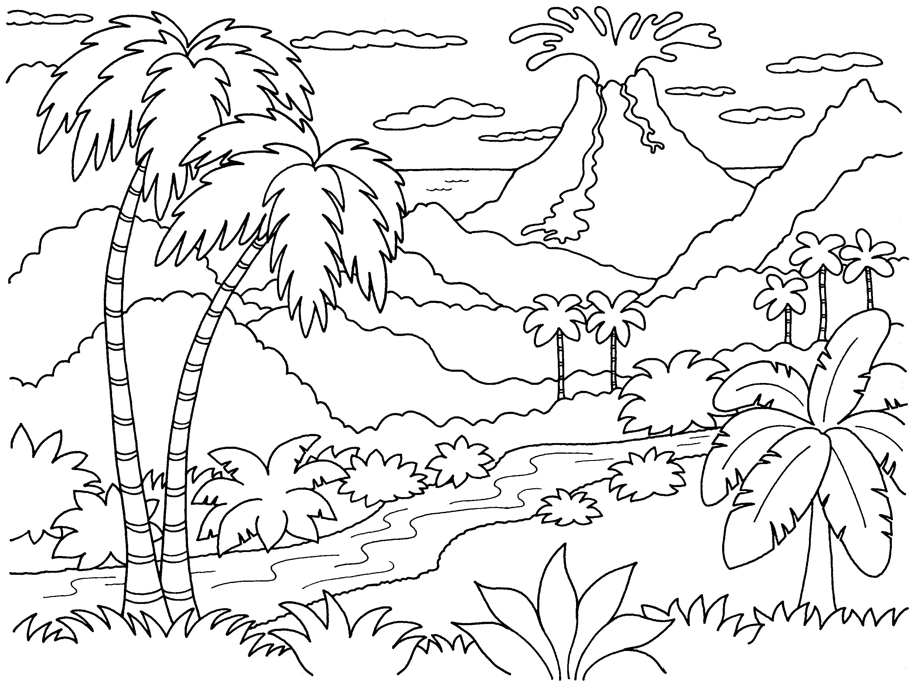 3000x2267 Cool Landscape Coloring Pages For Kids Beach Adults