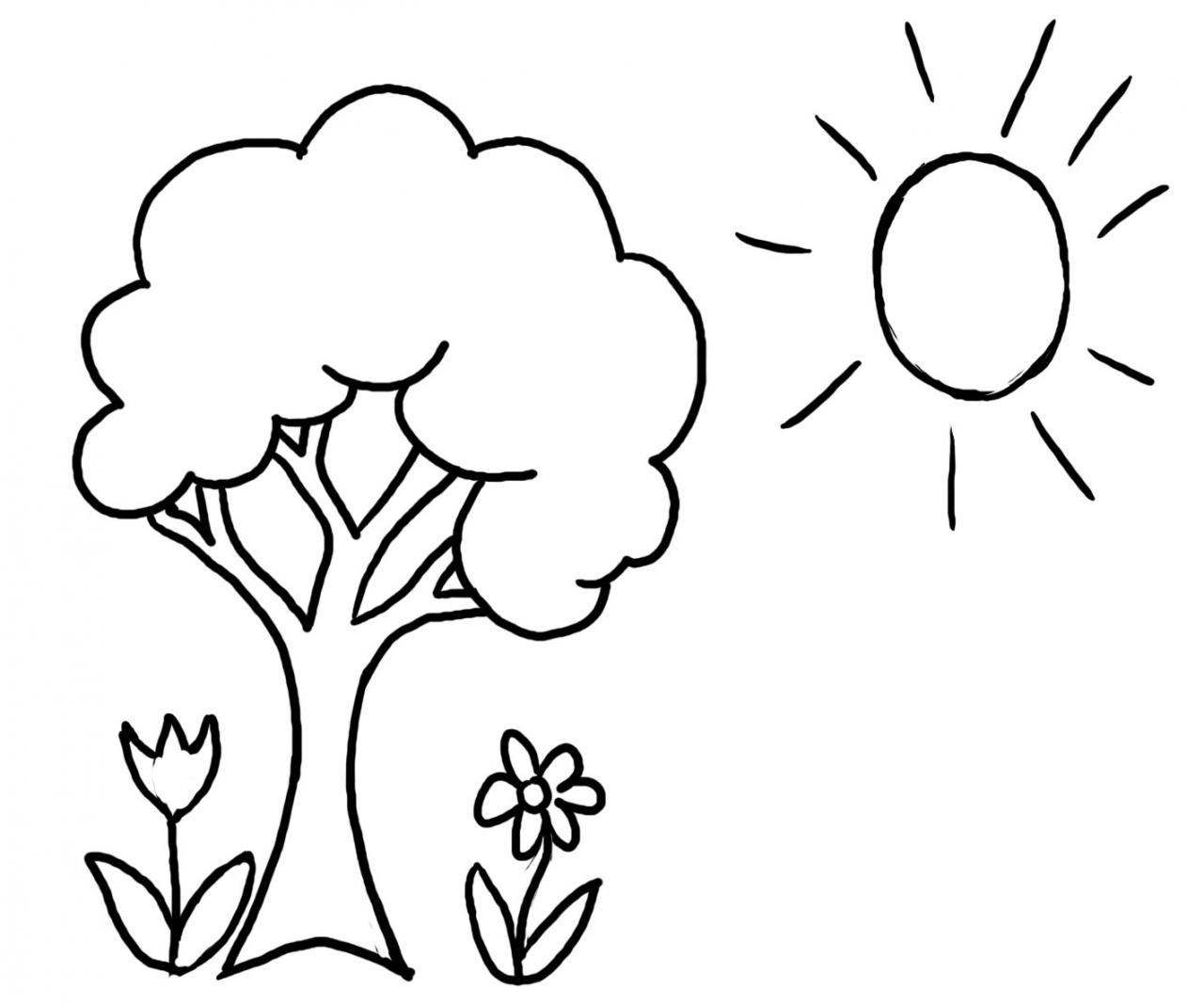 1280x1068 Unbelievable Spring Tree And Sun Coloring Page U Kids Nature Pic